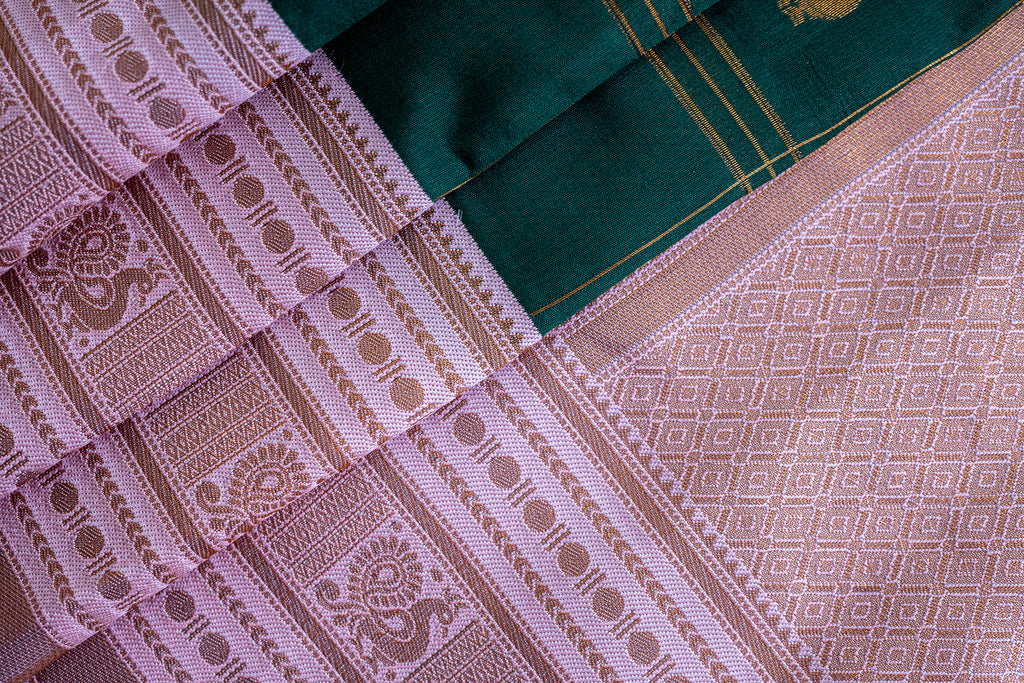 RANI Ayodya Kota Silk – Green with Pink Copper Zari