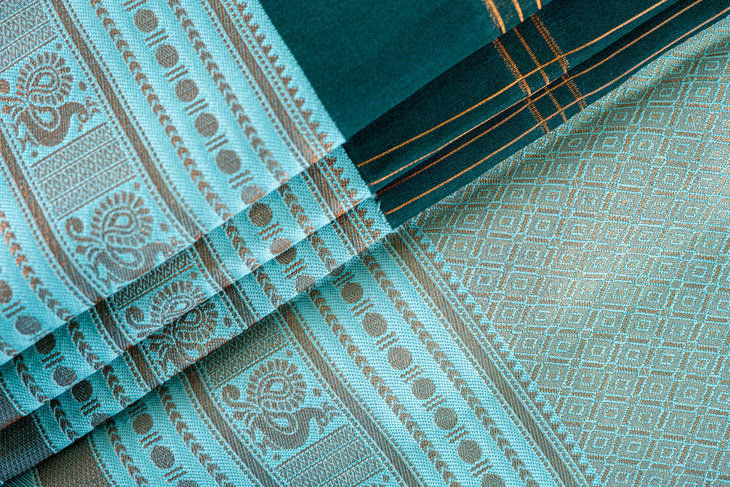 RANI Ayodya Kota Silk – Blue with Copper Zari