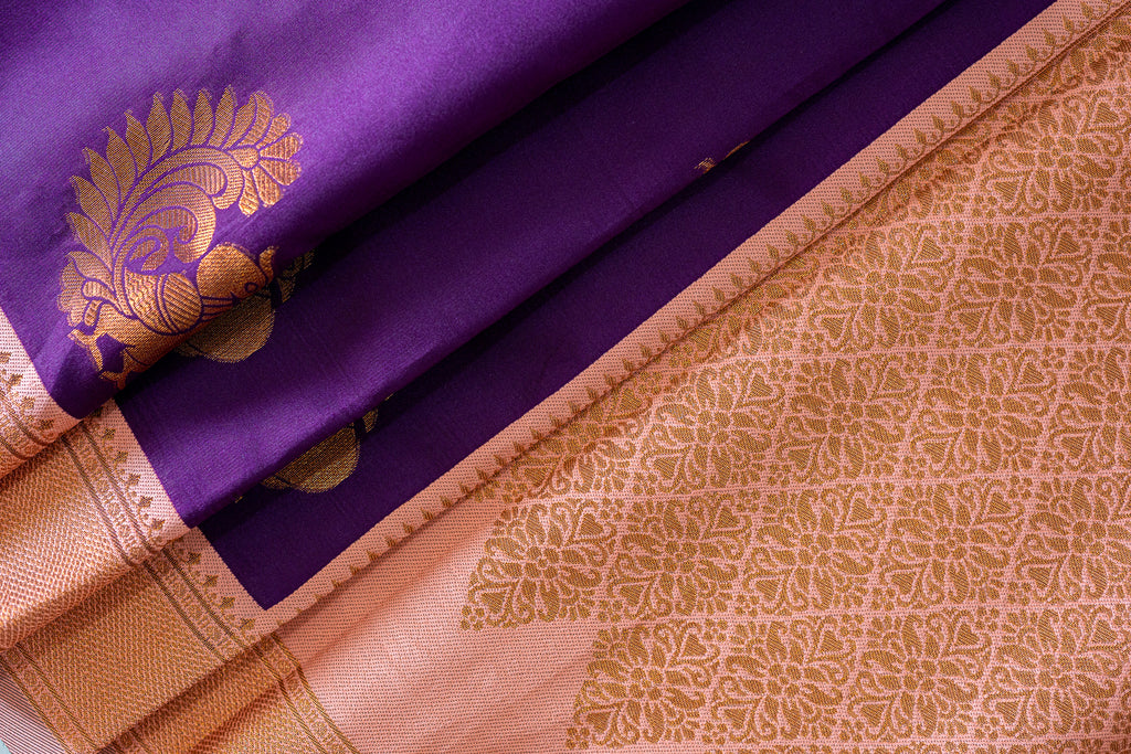 HAMSA Ayodya Kota Silk – Purple with Gold Copper Zari