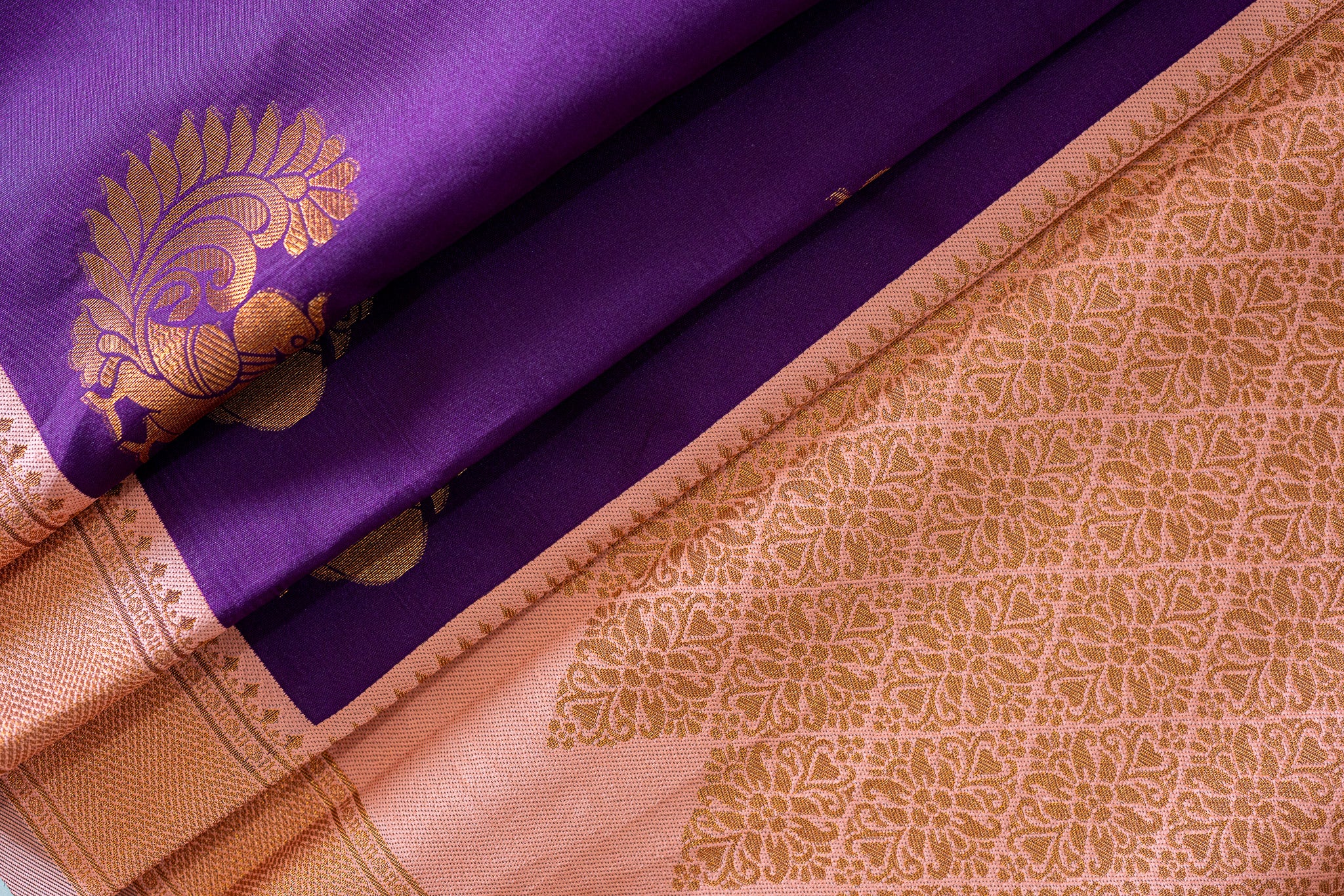 HAMSA Ayodya Kota Silk – Purple with Gold Copper Zari