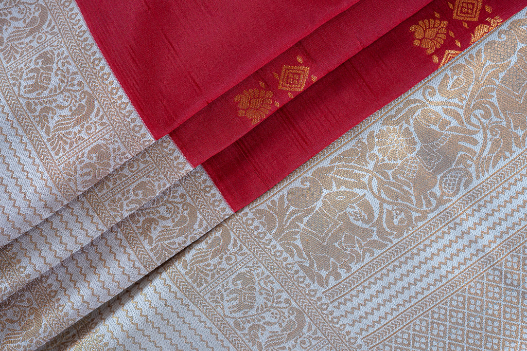 SUMA Ayodya Kota Silk – Red with White Copper Zari