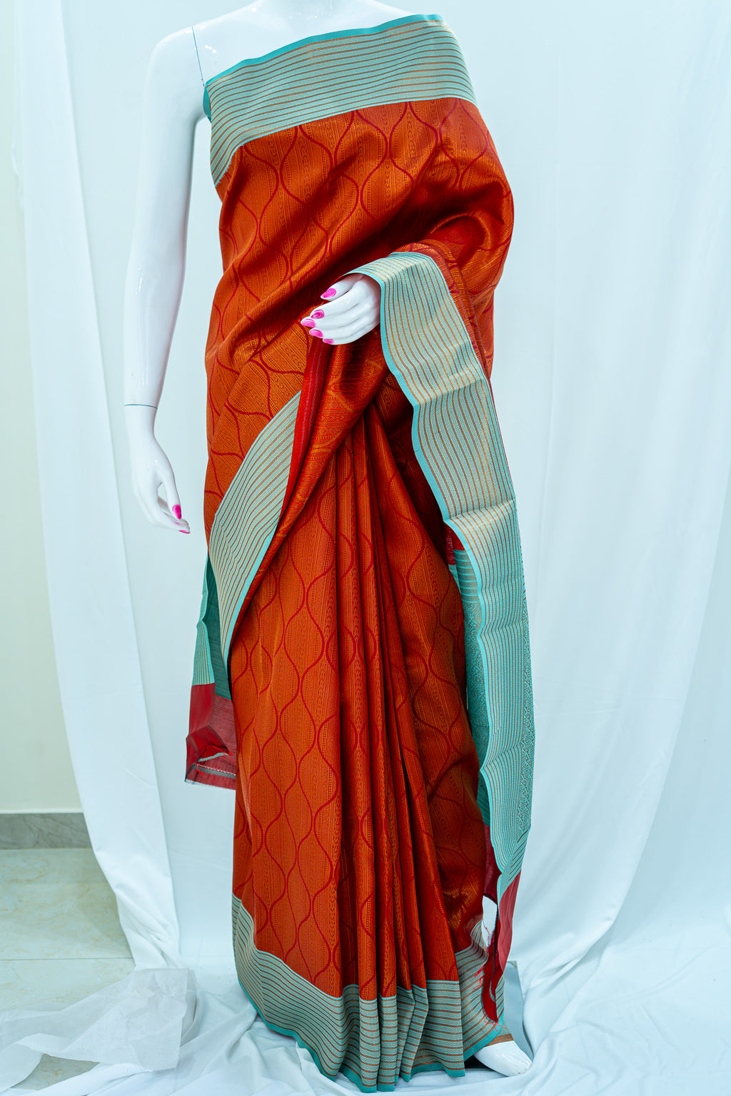 TARINI Ayodya Kota Silk – Orange with Rexona with Copper Zari