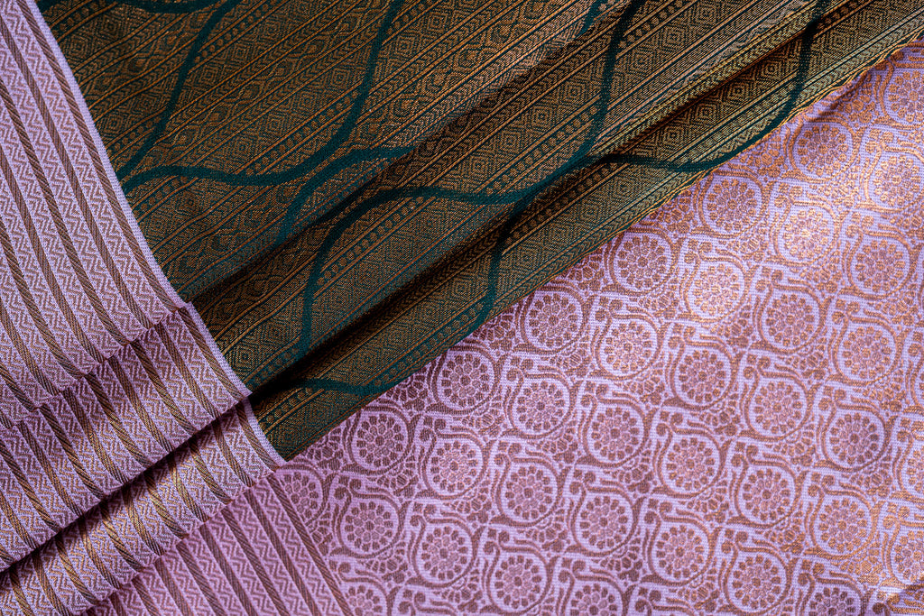 TARINI Ayodya Kota Silk – Green with Pink with Copper Zari