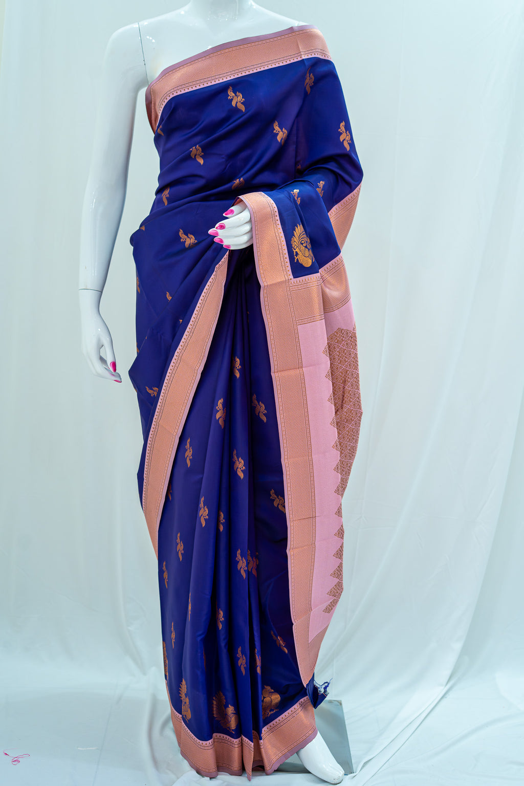 HAMSA Ayodya Kota Silk – Blue with Pink Copper Zari