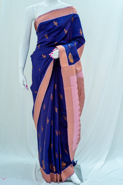 HAMSA Ayodya Kota Silk – Blue with Pink Copper Zari