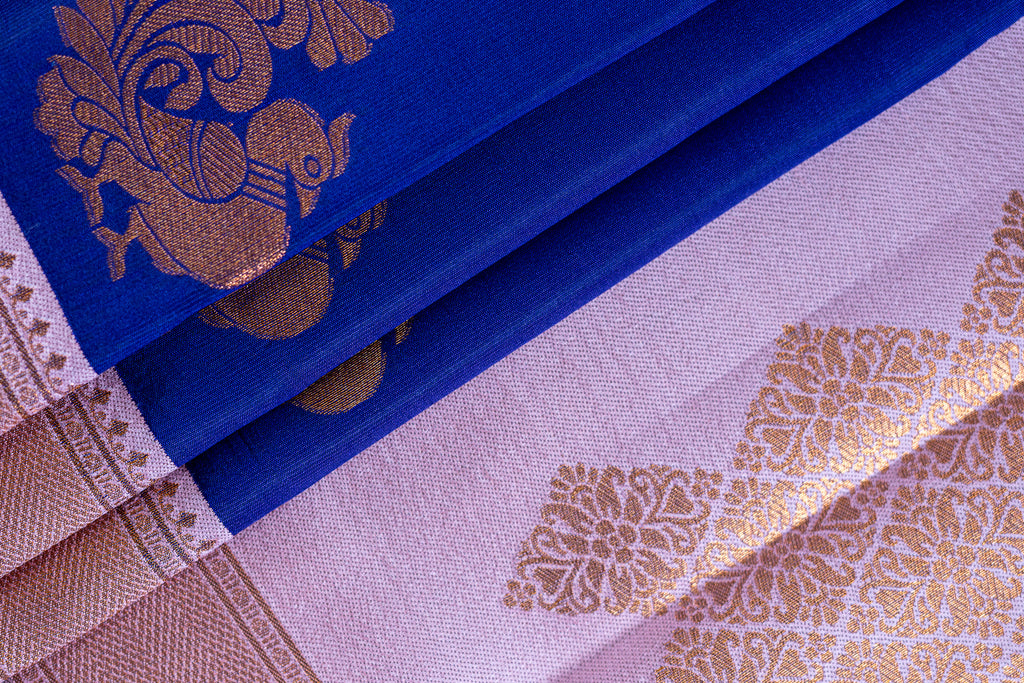 HAMSA Ayodya Kota Silk – Blue with Pink Copper Zari