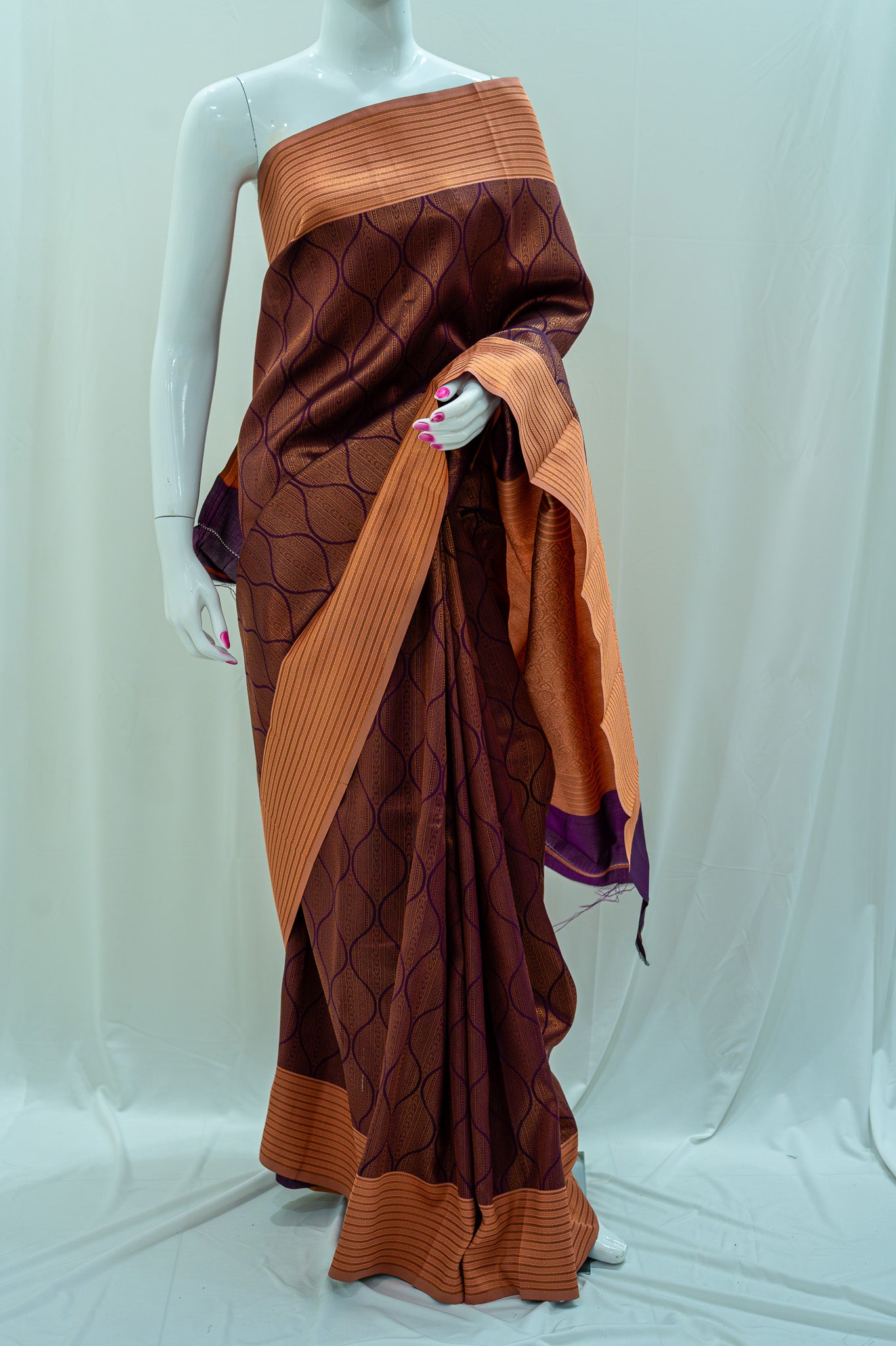 TARINI Ayodya Kota Silk – Purple with Gold with Copper Zari