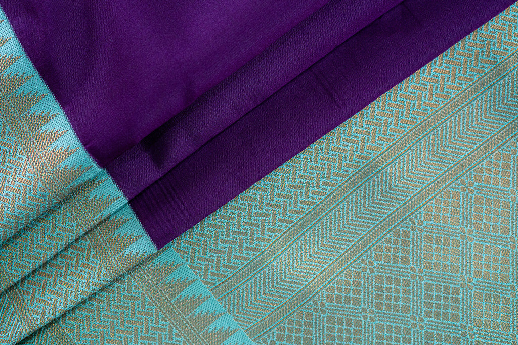 NAVILU Ayodya Kota Silk – Violet with pink Copper Zari