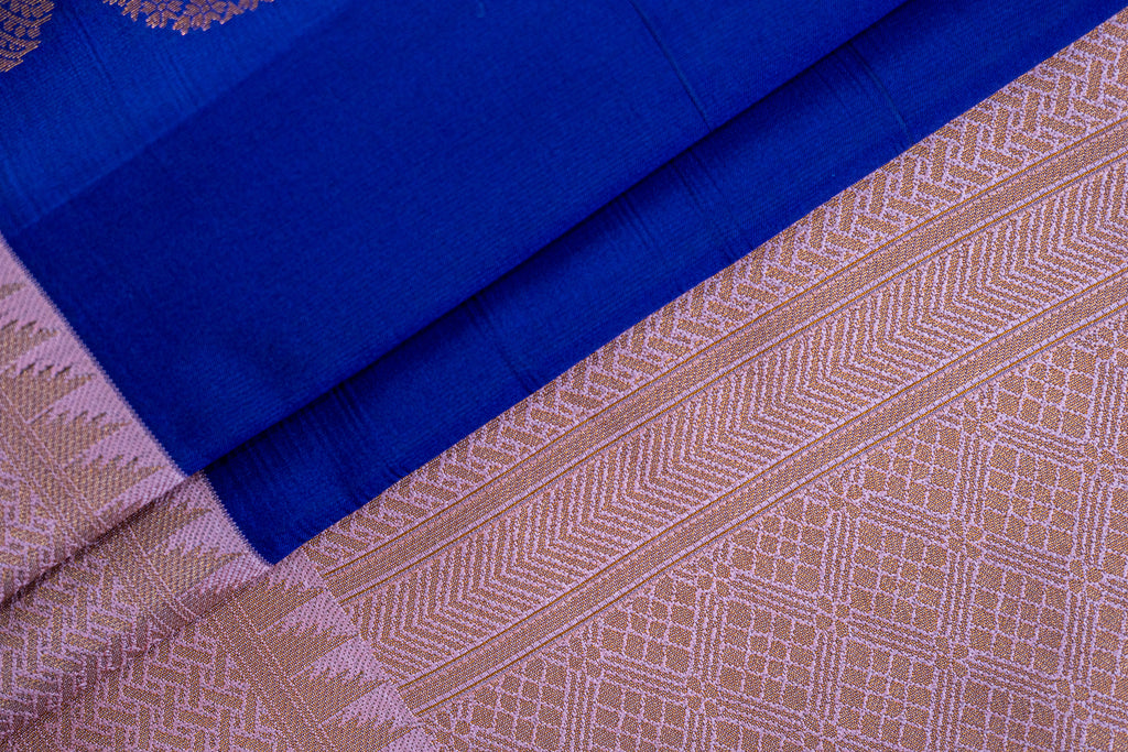 NAVILU Ayodya Kota Silk – Navy Blue with Baby pink Copper Zari