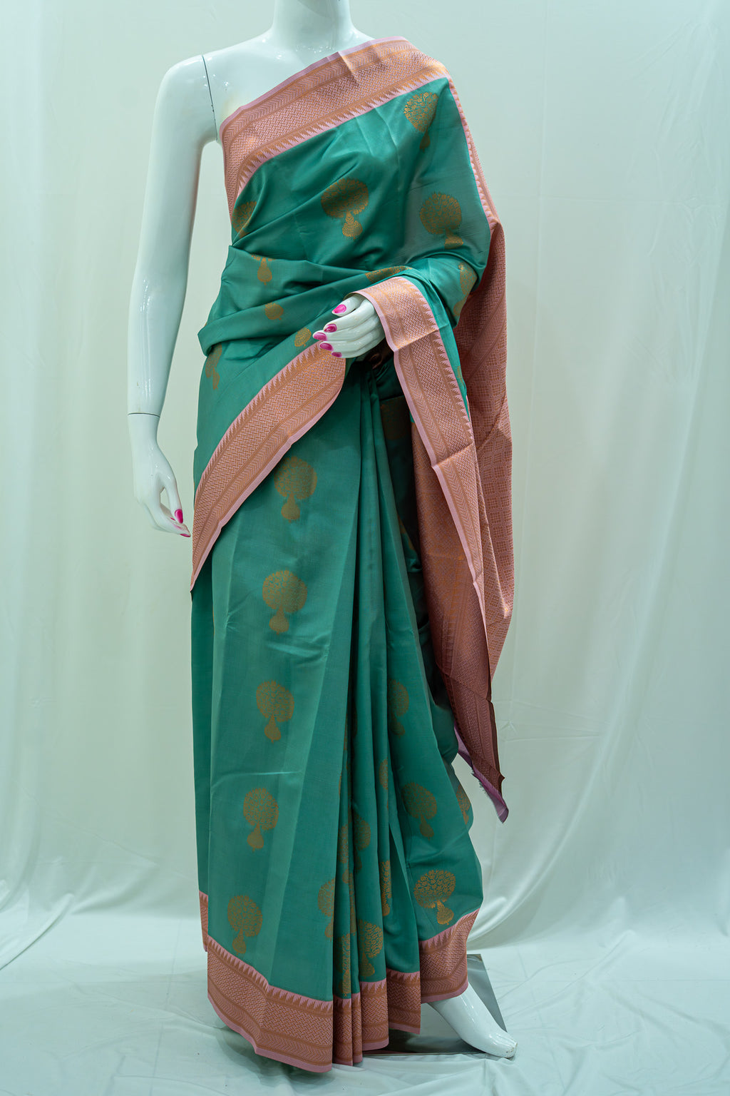 NAVILU Ayodya Kota Silk – Rexona with with Pink Copper Zari