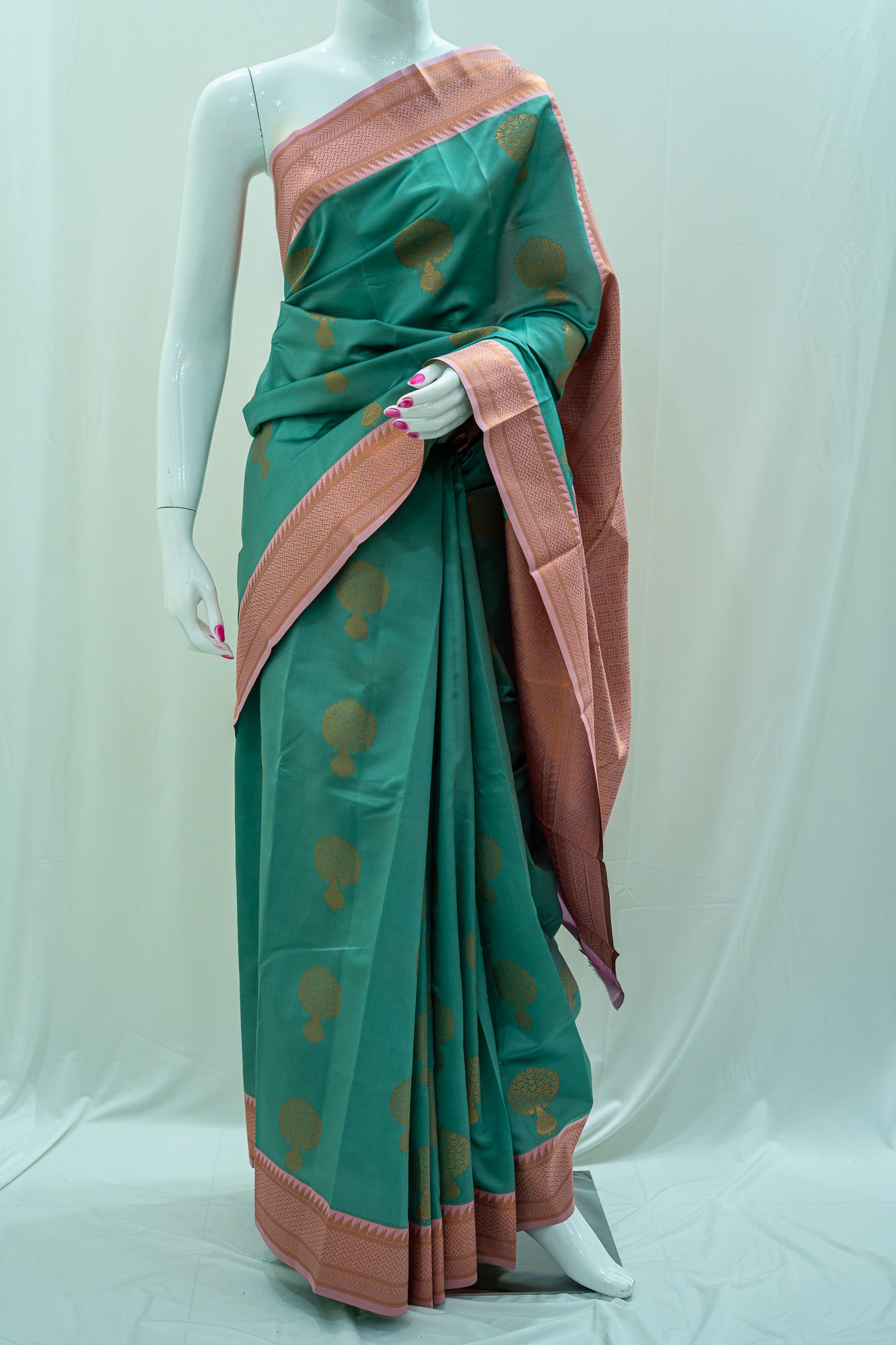 NAVILU Ayodya Kota Silk – Rexona with with Pink Copper Zari