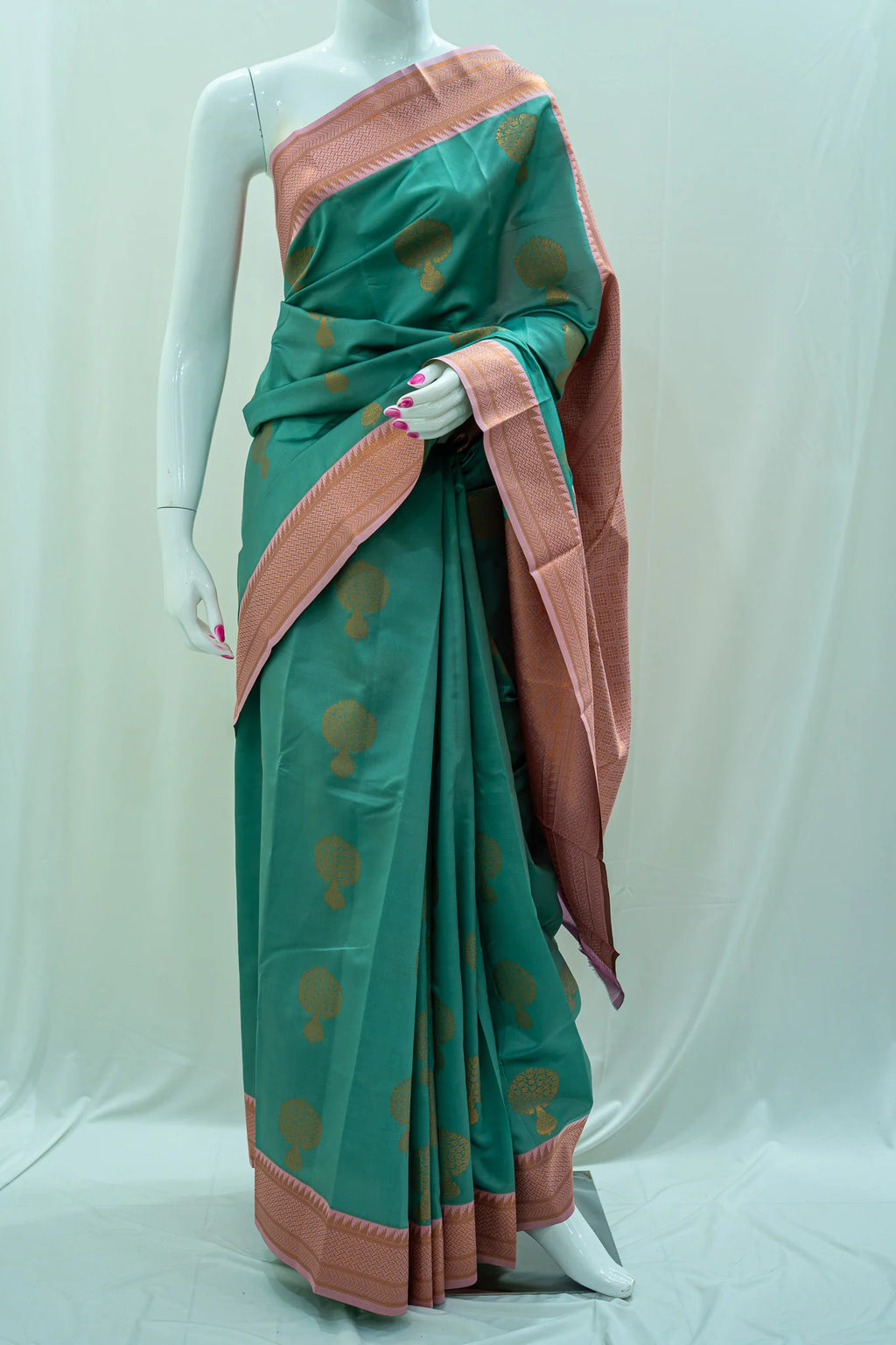NAVILU Ayodya Kota Silk – Rexona with with Pink Copper Zari