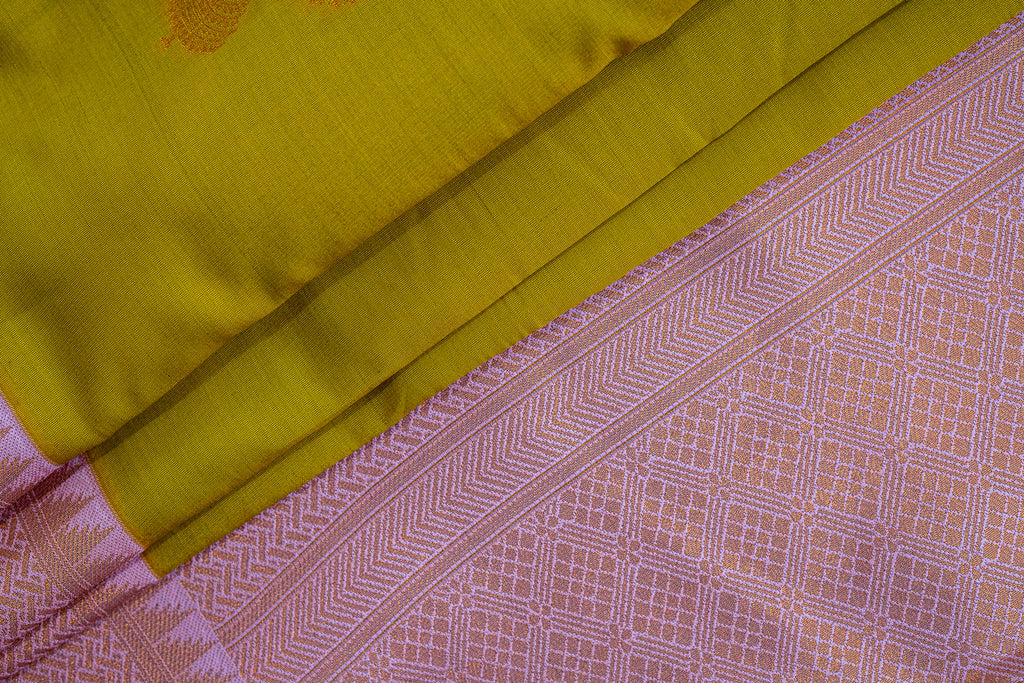 NAVILU Ayodya Kota Silk – Mustard yellow with Pink Copper Zari