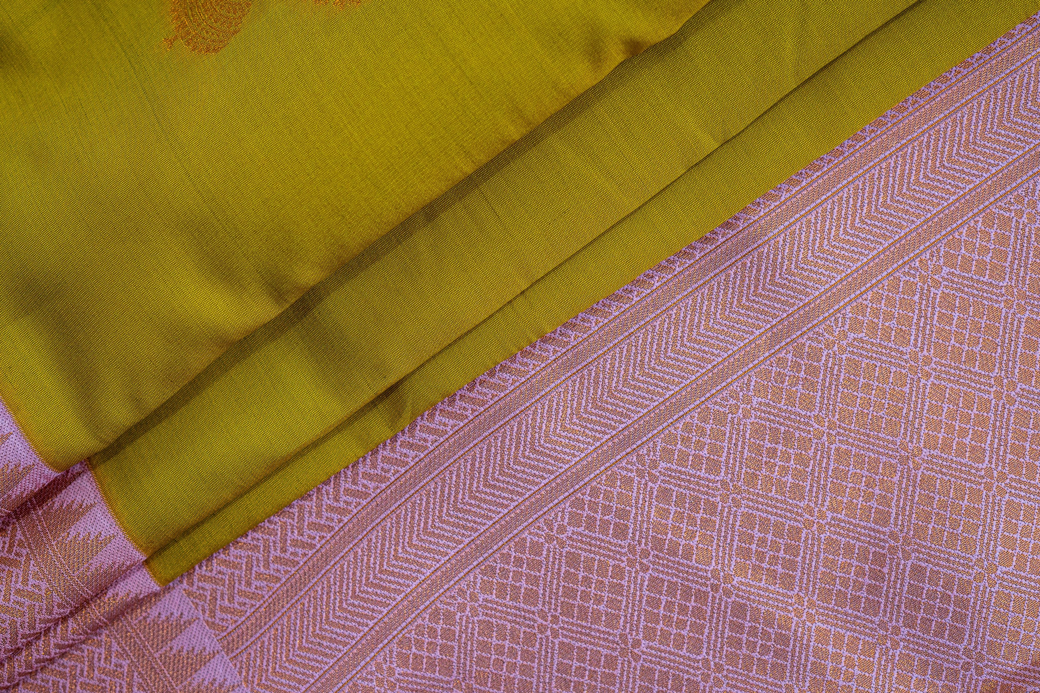 NAVILU Ayodya Kota Silk – Mustard yellow with Pink Copper Zari