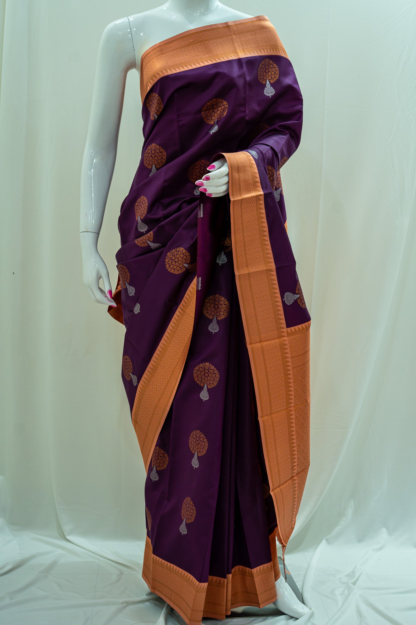 NAVILU Ayodya Kota Silk – Purple with Gold with Copper Zari