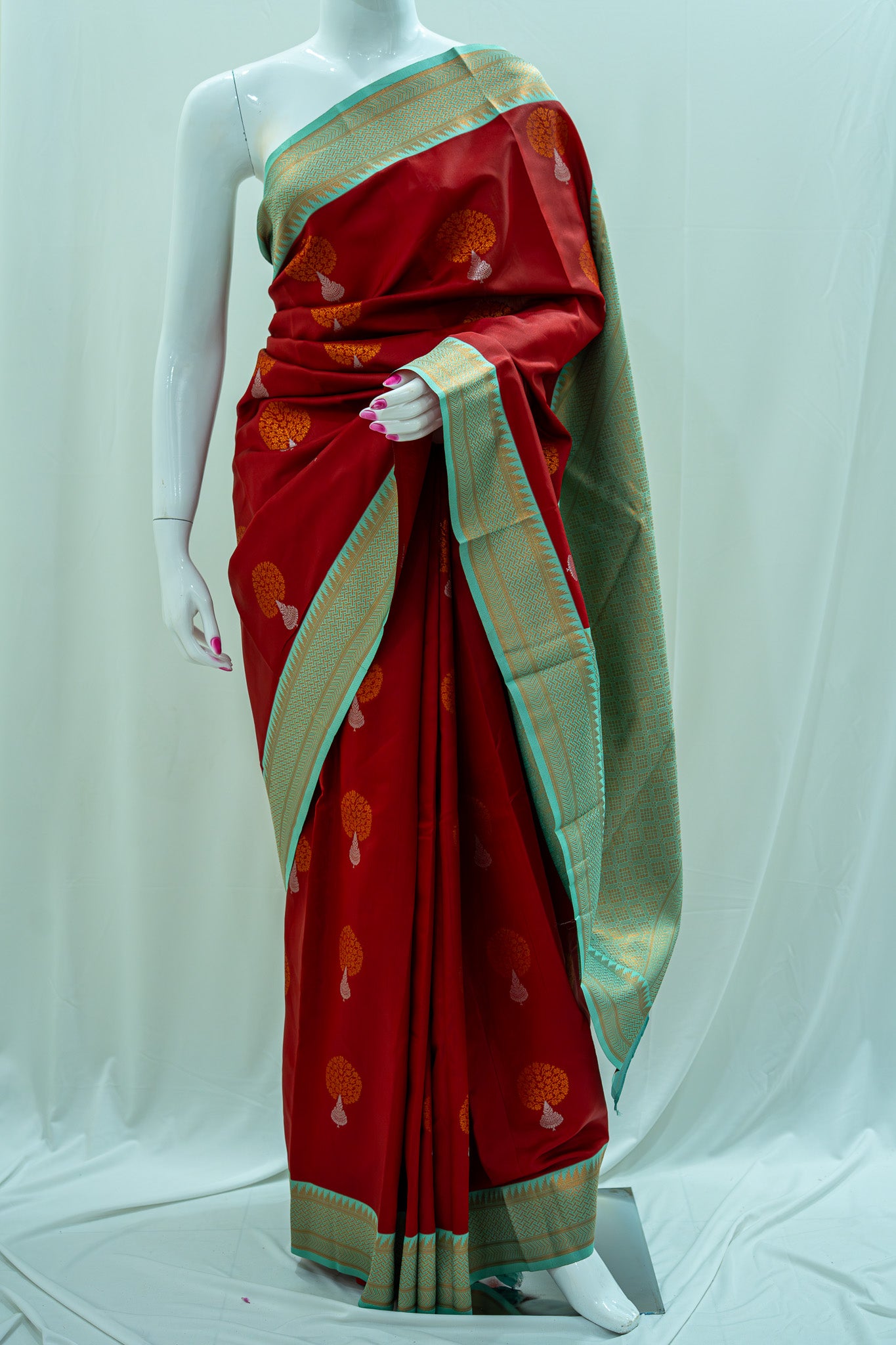 NAVILU Ayodya Kota Silk – Red with rexona with Copper Zari
