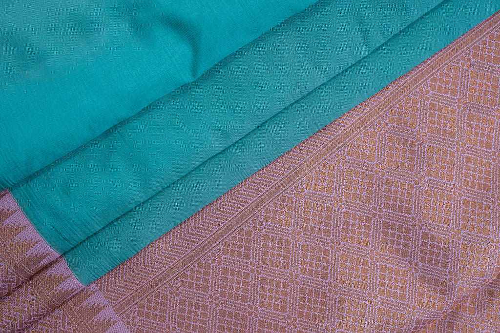 NAVILU Ayodya Kota Silk – Blue with Baby pink with Copper Zari