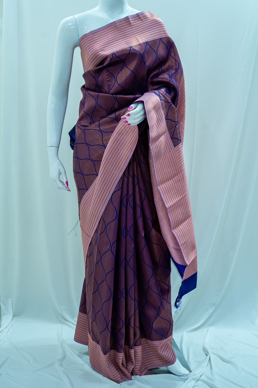 TARINI Ayodya Kota Silk – Blue with Baby pink with Copper Zari