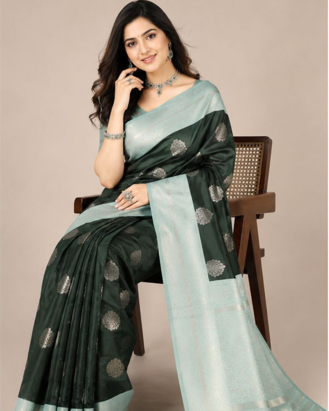 TARA Ayodya Kota Silk  – B Green Rexona with Silver Zari