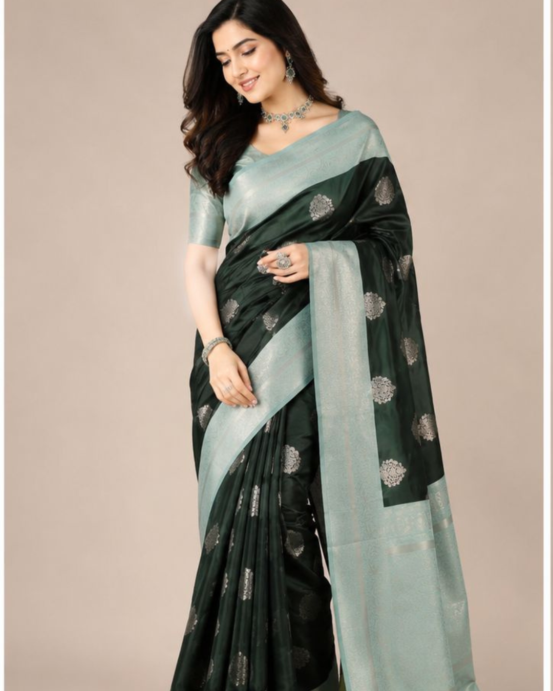 TARA Ayodya Kota Silk  – B Green Rexona with Silver Zari