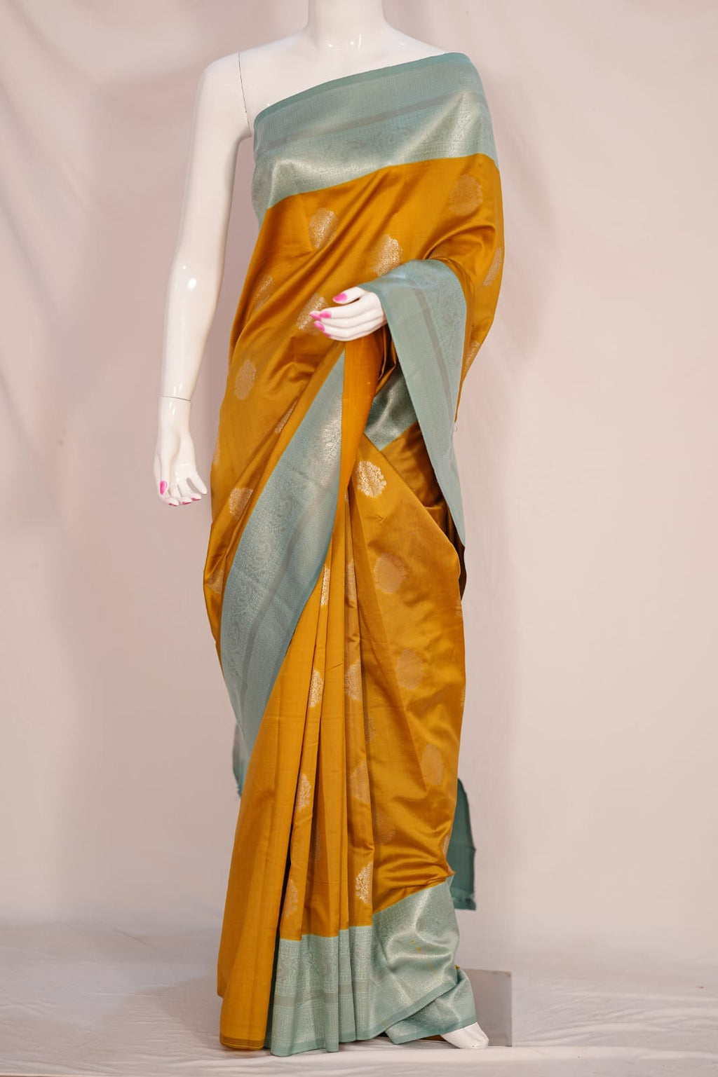 TARA Ayodya Kota Silk  – Mustard Rexona with Silver Zari