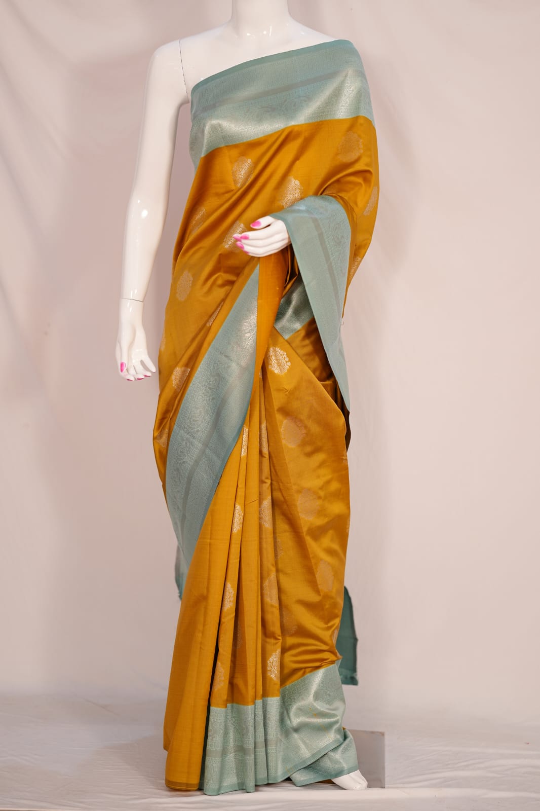TARA Ayodya Kota Silk  – Mustard Rexona with Silver Zari