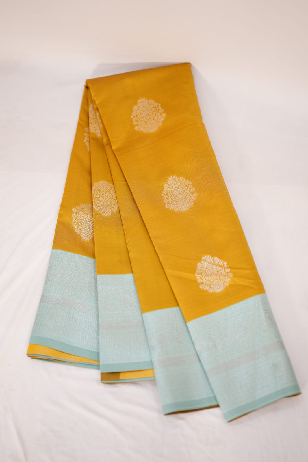TARA Ayodya Kota Silk  – Mustard Rexona with Silver Zari