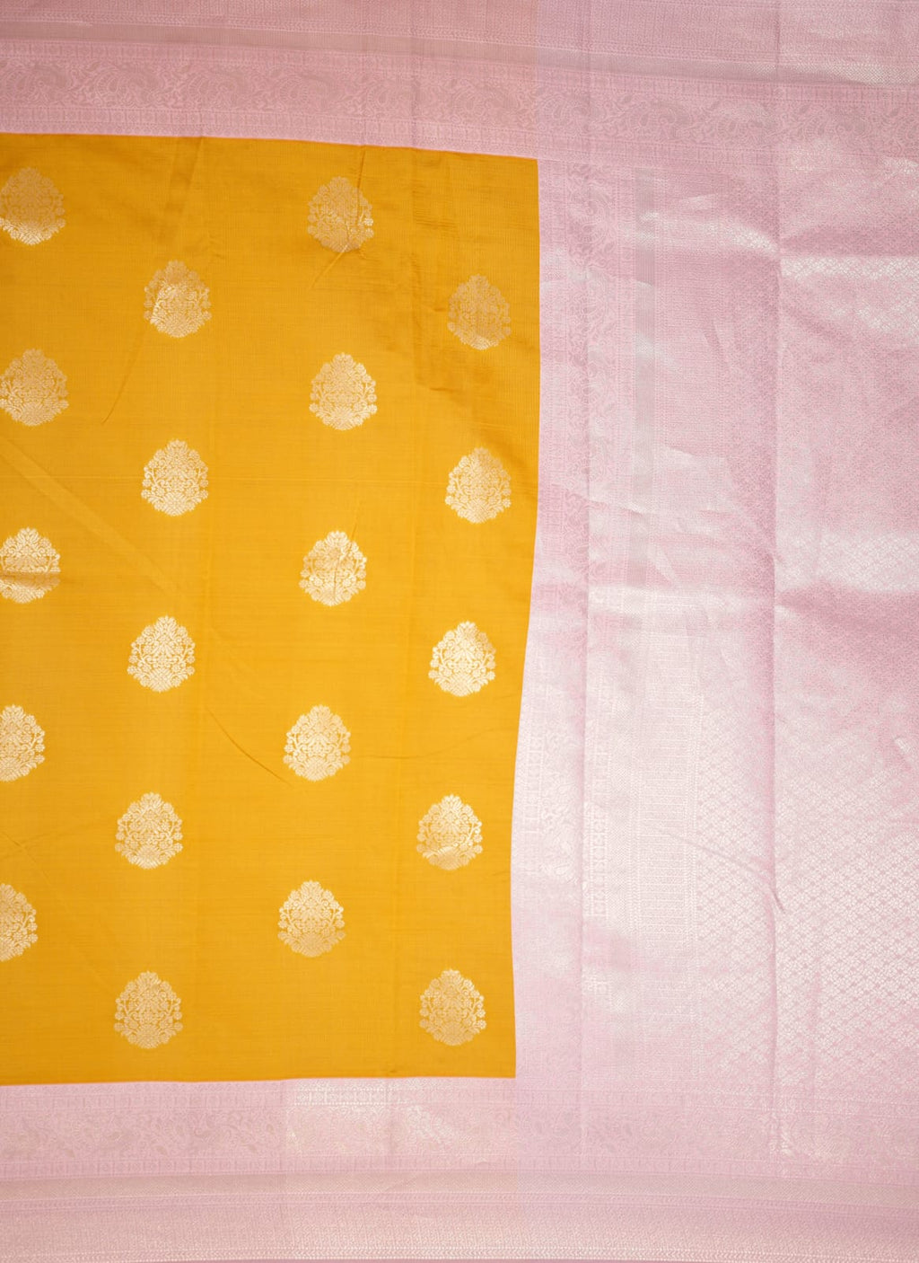TARA Ayodya Kota Silk – Mustard Pink with Silver Zari