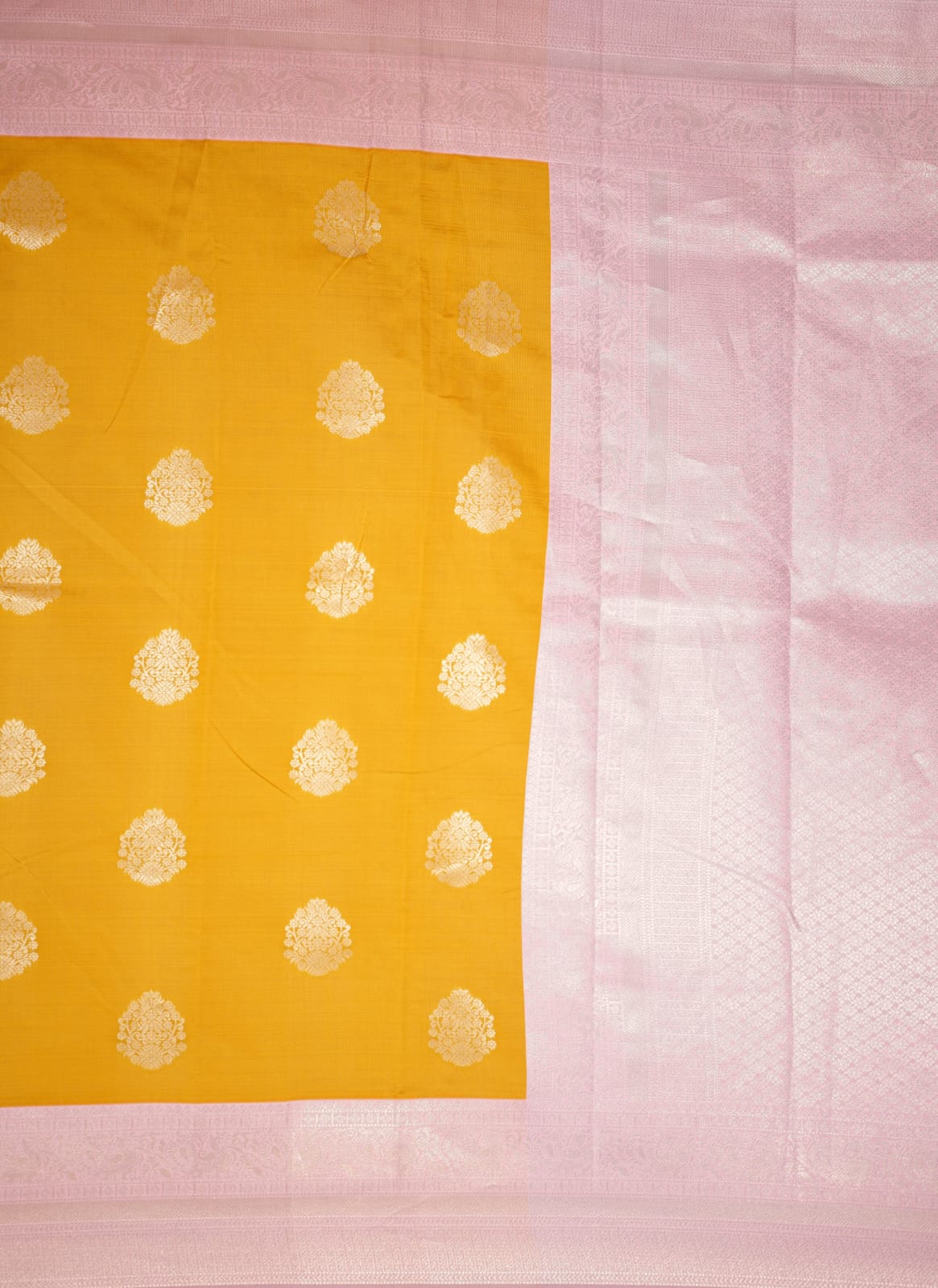 TARA Ayodya Kota Silk – Mustard Pink with Silver Zari