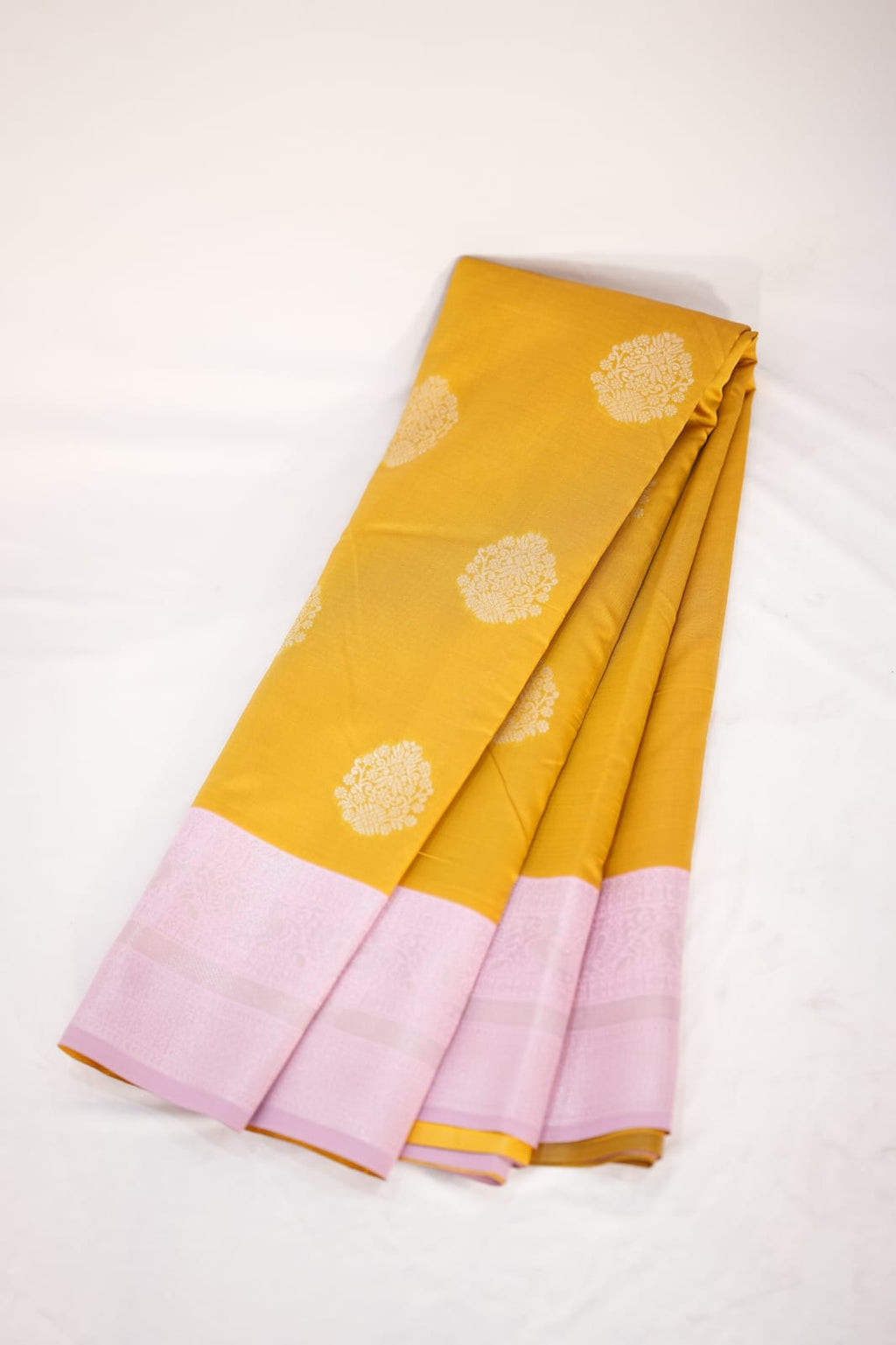 TARA Ayodya Kota Silk – Mustard Pink with Silver Zari