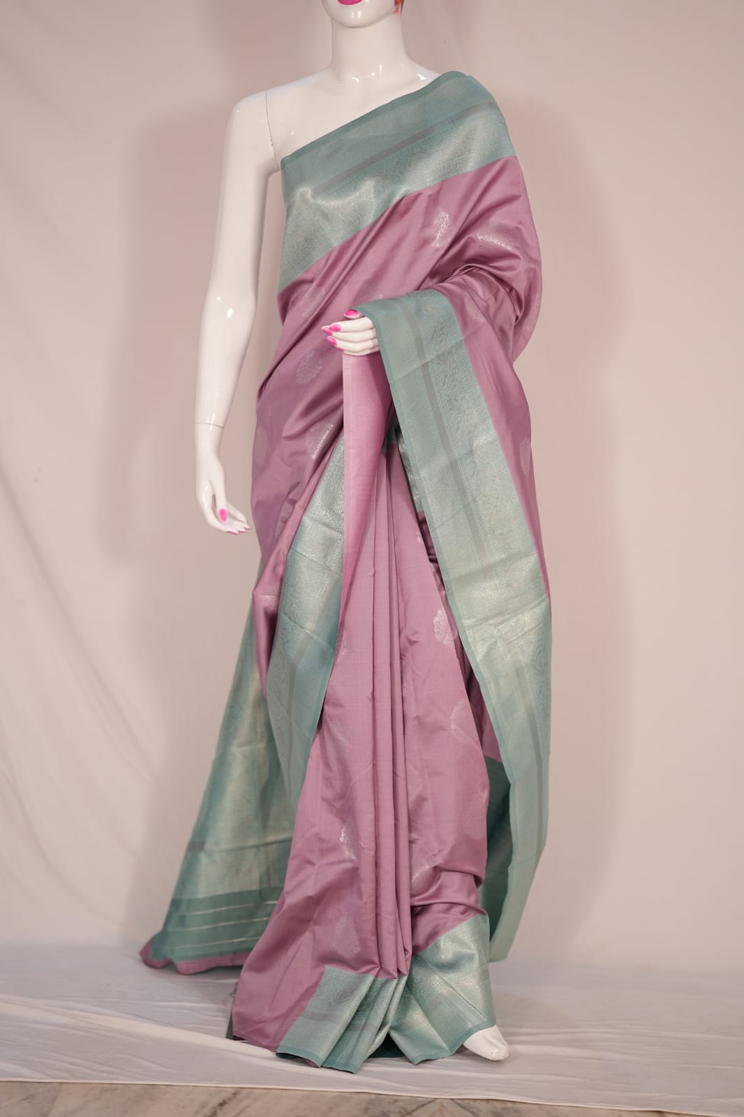 TARA Ayodya Kota Silk – Baby Pink Rexona with Silver Zari