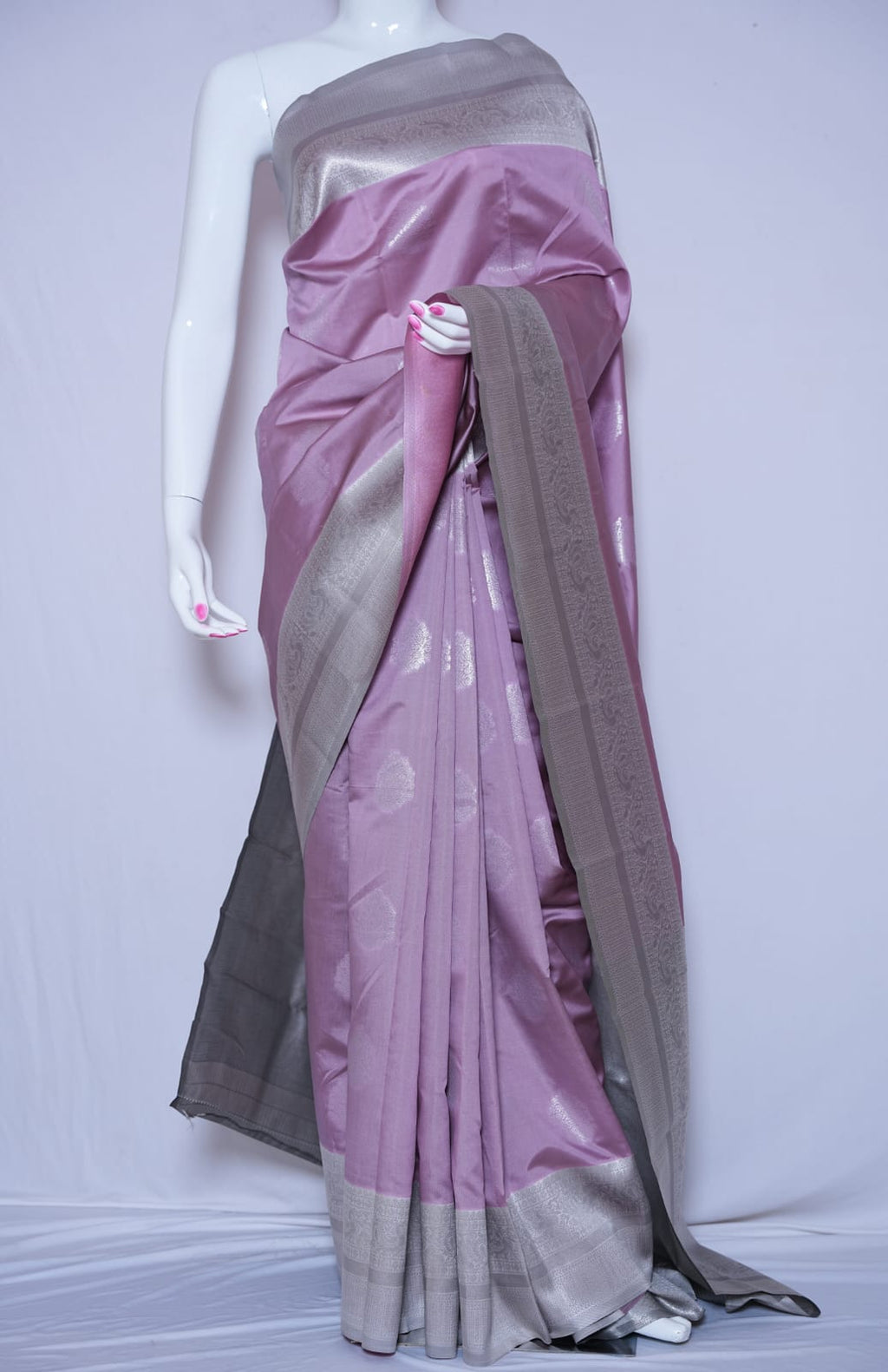 TARA Ayodya Kota Silk – Baby Pink White with Silver Zari