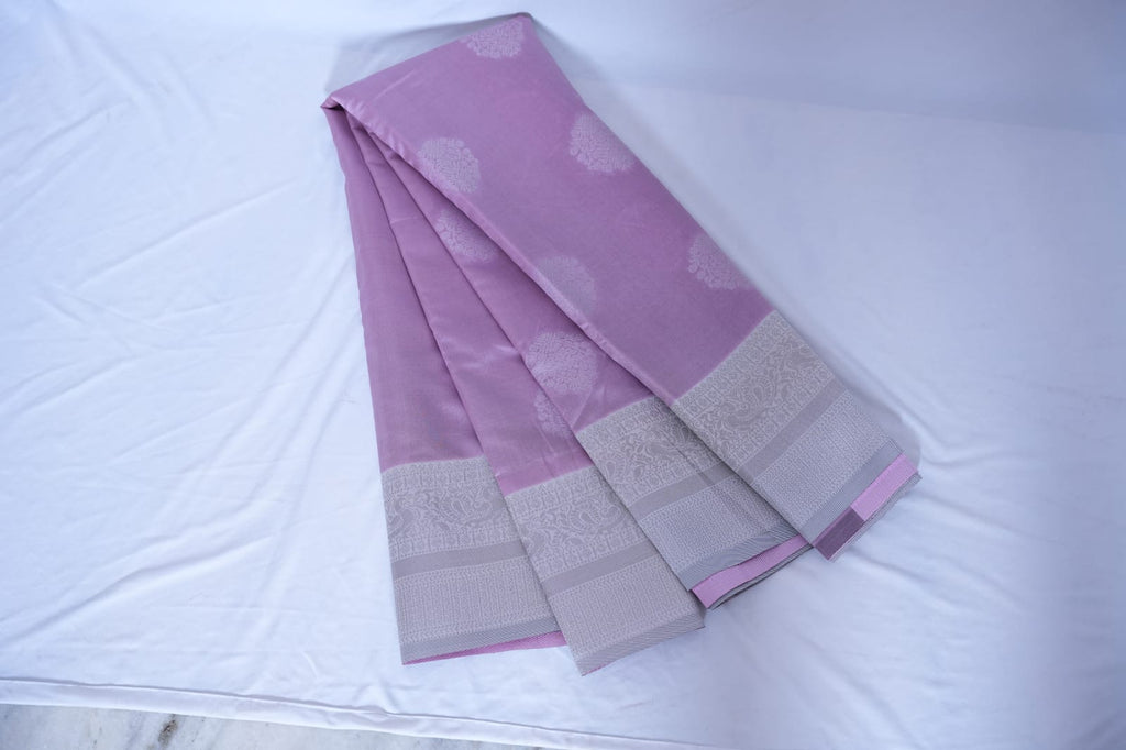 TARA Ayodya Kota Silk – Baby Pink White with Silver Zari