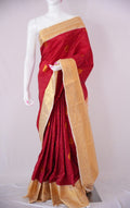 SUDHA Kadiyal Semi Kanchi Butta Resham Silk Saree – Red with Antique Copper Zari