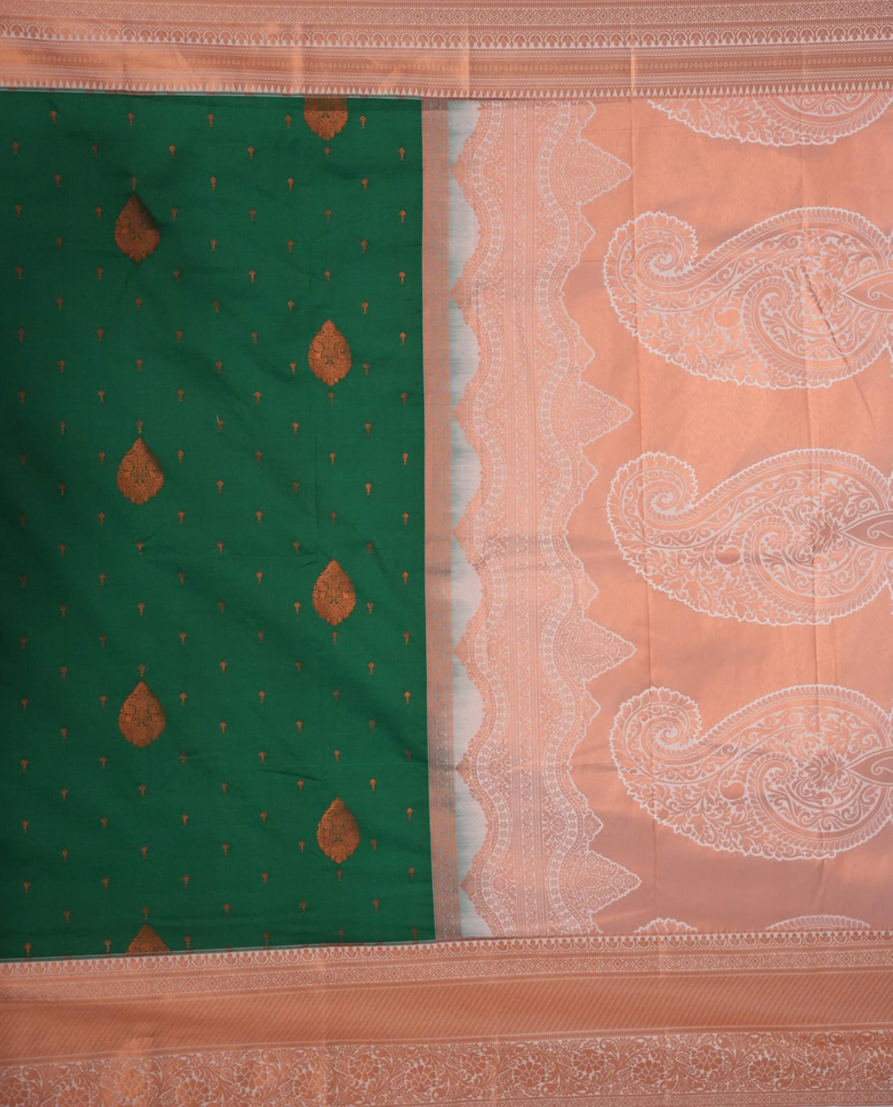 SUDHA Kadiyal Semi Kanchi Butta Resham Silk Saree – B Green with Antique Copper Zari