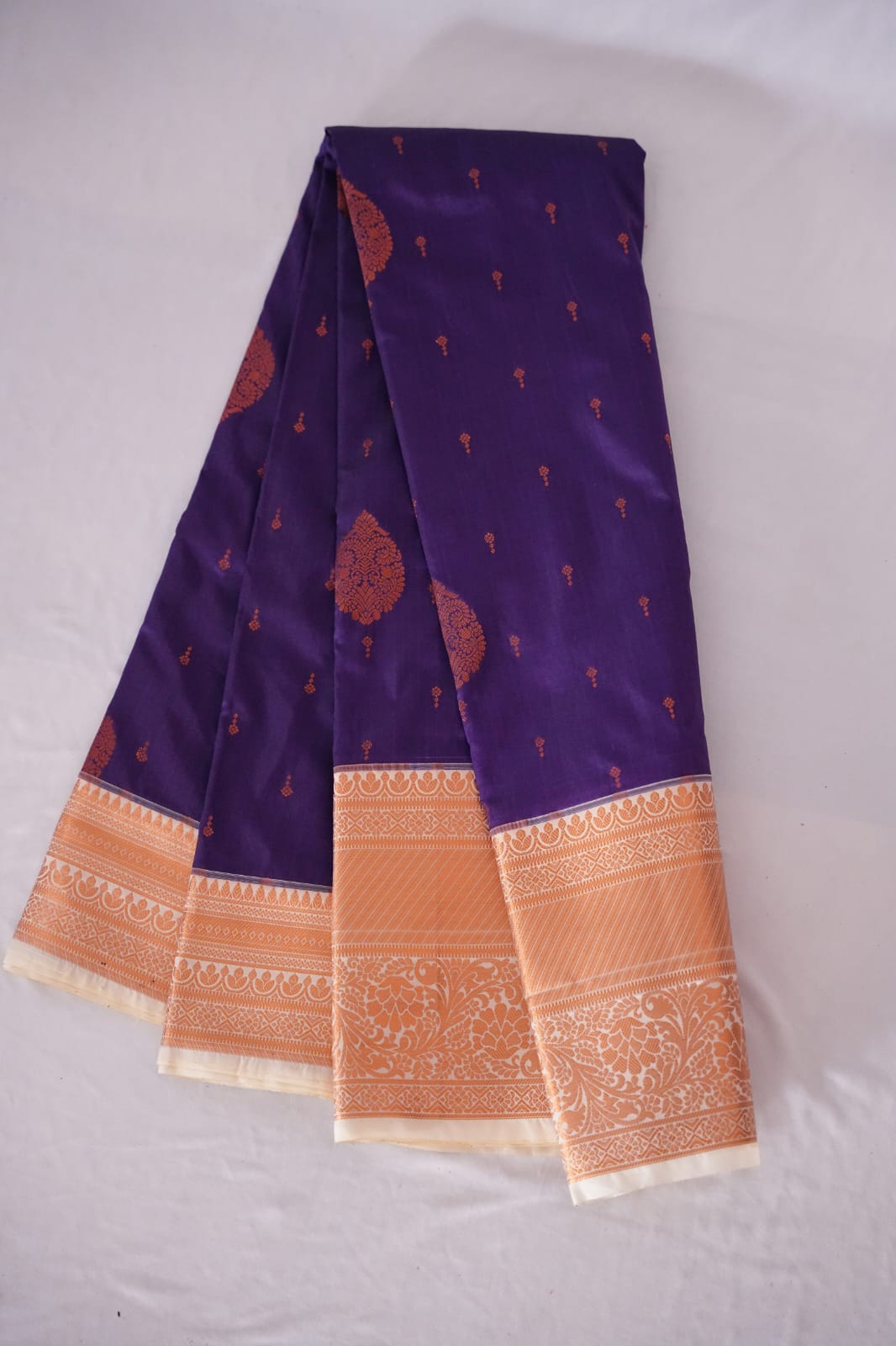 SUDHA Kadiyal Semi Kanchi Butta Resham Silk Saree – Purple with Antique Copper Zari