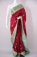 SUDHA Kadiyal Semi Kanchi Butta Resham Silk Saree – Maroon Blue with Antique Copper Zari