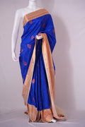 SUDHA Kadiyal Semi Kanchi Butta Resham Silk Saree – Royal Blue White with Antique Copper Zari
