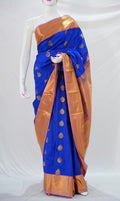 SUDHA Kadiyal Semi Kanchi Butta Resham Silk Saree – Royal Blue Pink with Antique Copper Zari