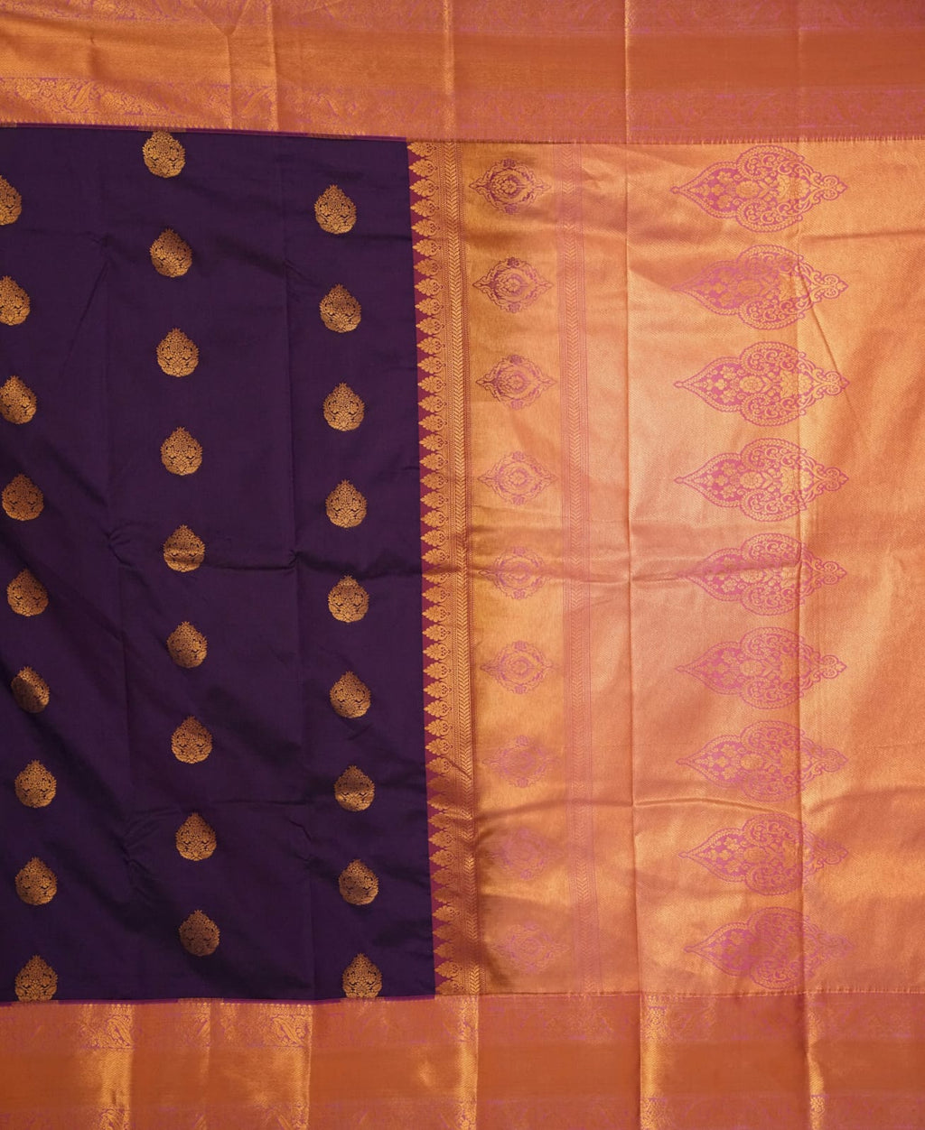 SUDHA Kadiyal Semi Kanchi Butta Resham Silk Saree – Violet Pink with Antique Copper Zari