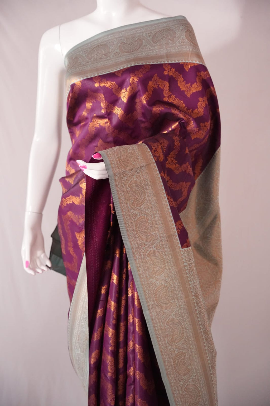 PARI Ayodya Kota Silk  – Wine Rexona with Copper Zari