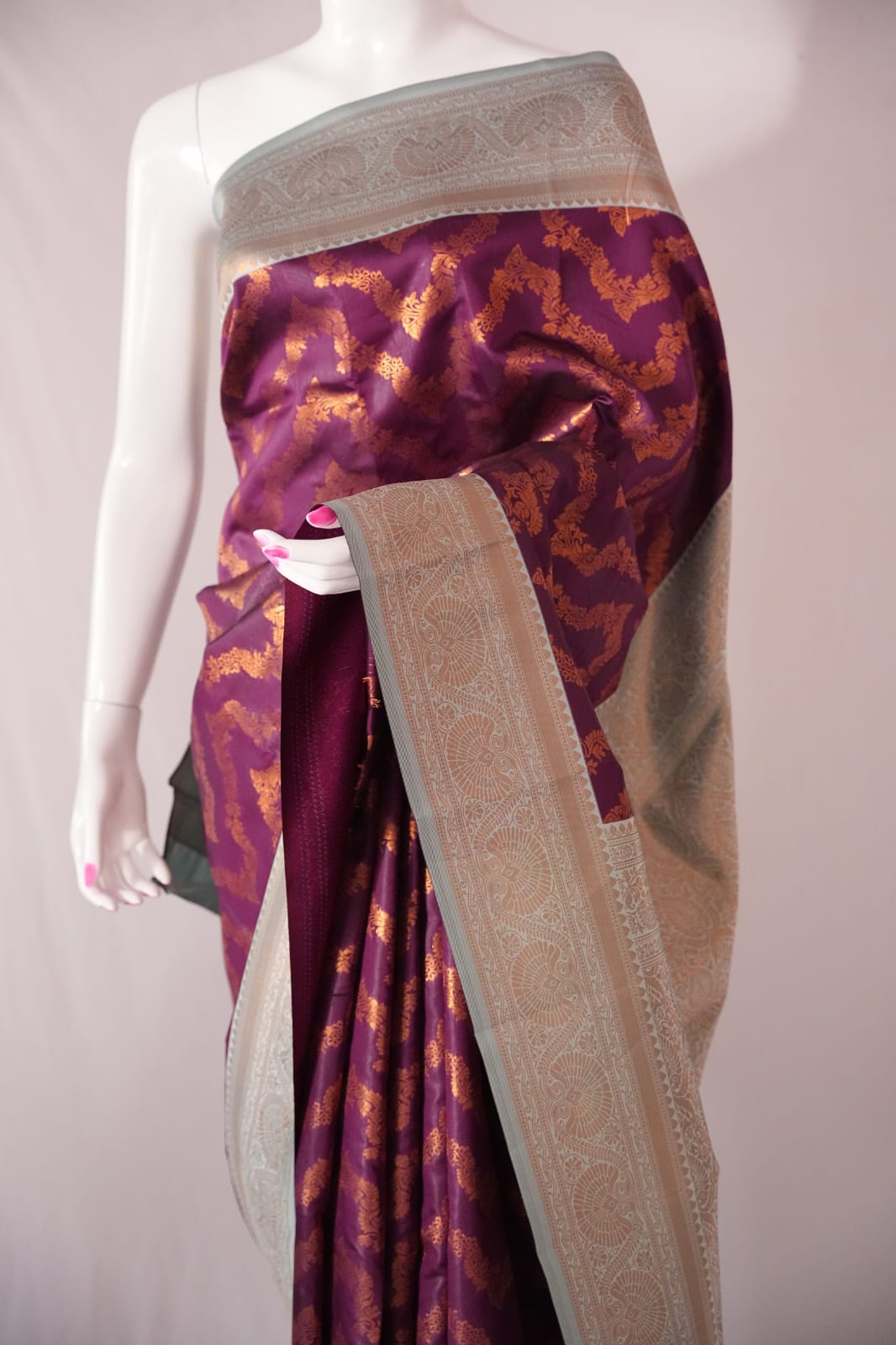 PARI Ayodya Kota Silk  – Wine Rexona with Copper Zari