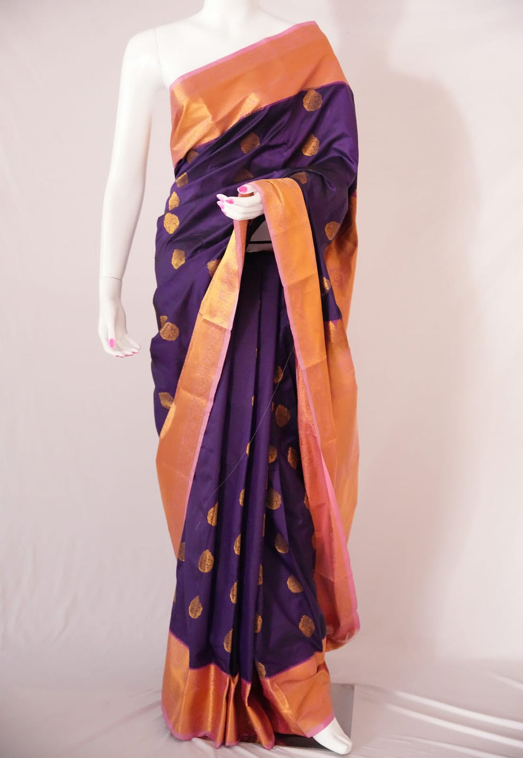 SUDHA Kadiyal Semi Kanchi Butta Resham Silk Saree – Violet Pink with Antique Copper Zari